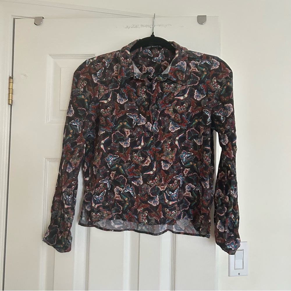 Zara Floral Long Sleeve Button Up Women's Top